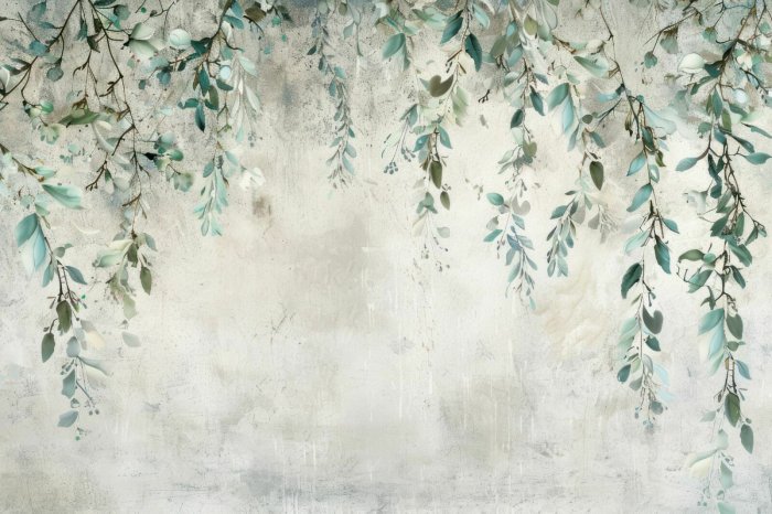 Papier peint  Feuilles Vertes sur des Branches Suspendues d'en Haut