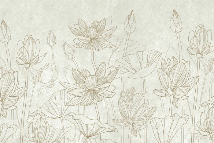 Papier peint  Nénuphars sur fond en béton beige