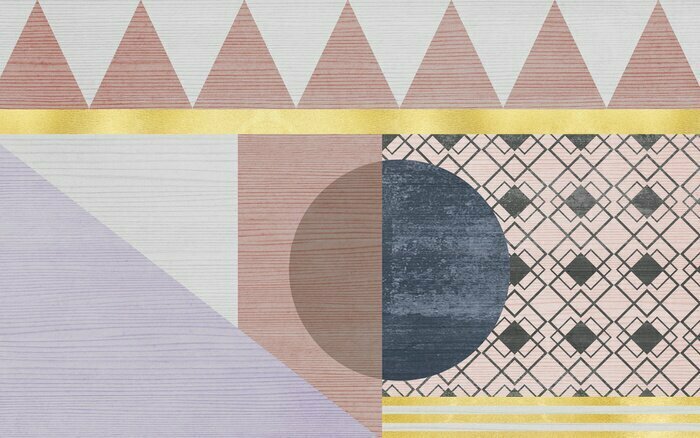 Papier peint  Pink and purple geometric patterns, gold line carpet