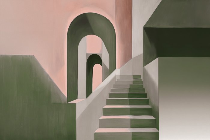 Papier peint  Motif architectural avec escaliers verts