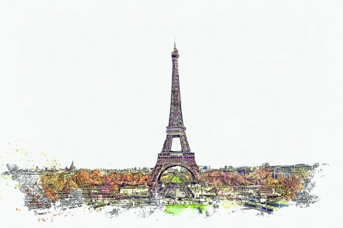 Papier peint  Aquarelle colorée de la ville de Paris