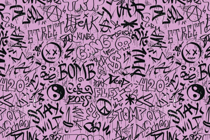 Papier peint  Écritures en style graffiti sur un mur rose