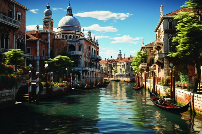 Papier peint  Paysage d'un canal vénitien parmi des monuments historiques