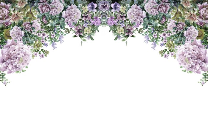 Papier peint  Fleurs roses suspendues sur fond blanc