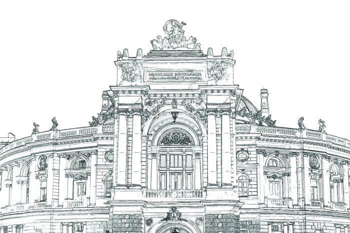Papier peint  Croquis au crayon du Théâtre de l'Opéra et du Ballet d'Odessa