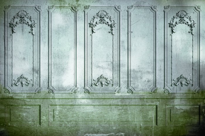 Papier peint  Stuc baroque sur un mur gris
