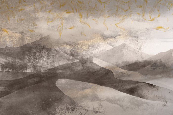 Papier peint  Montagnes sablonneuses avec décoration dorée