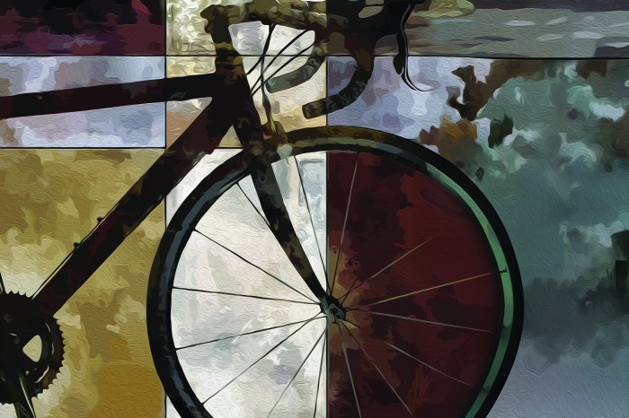 Papier peint  Motif peint de vélo sur un fond de formes