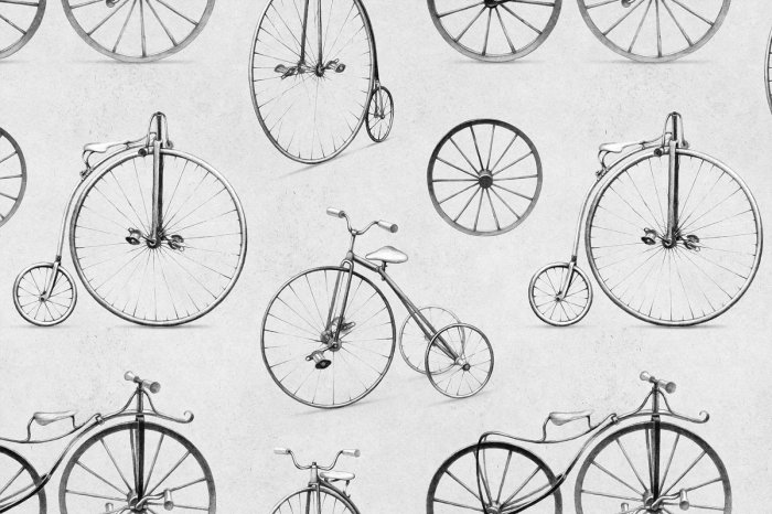 Papier peint  Grandes roues de vélos rétro en gris