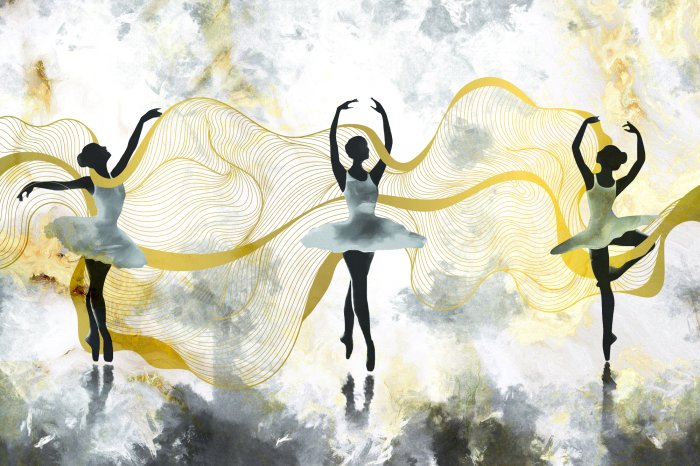 Papier peint  Danseuses de ballet dansant sur un fond d'aquarelle