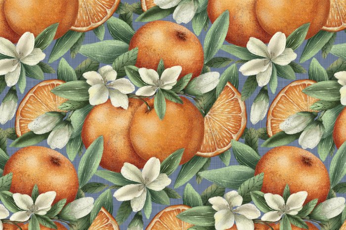 Papier peint  Oranges juteuses parmi les feuilles