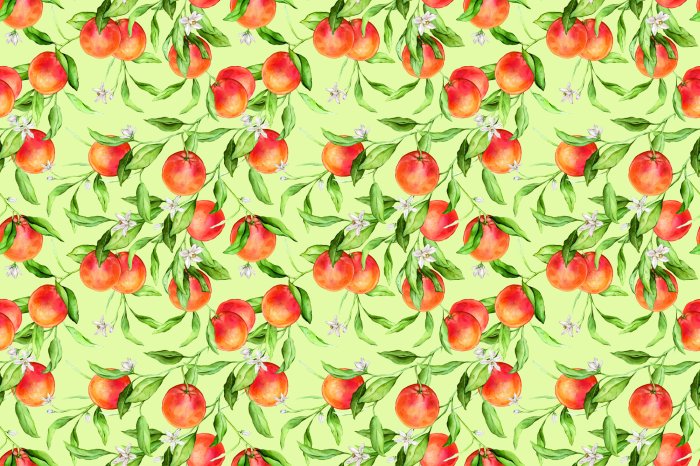 Papier peint  Oranges mûres avec des fleurs