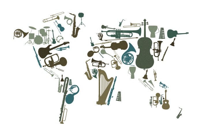 Papier peint  Imitation d'une carte avec des instruments de musique