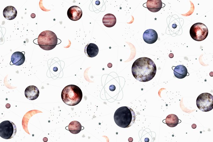 Papier peint  Planètes avec lunes et étoiles