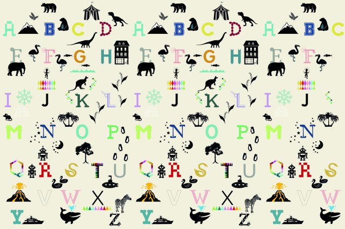Papier peint  Lettres colorées de l'alphabet avec des icônes de la nature