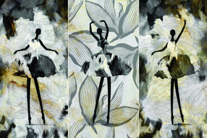 Papier peint  Femme ballerine sur fond de feuilles