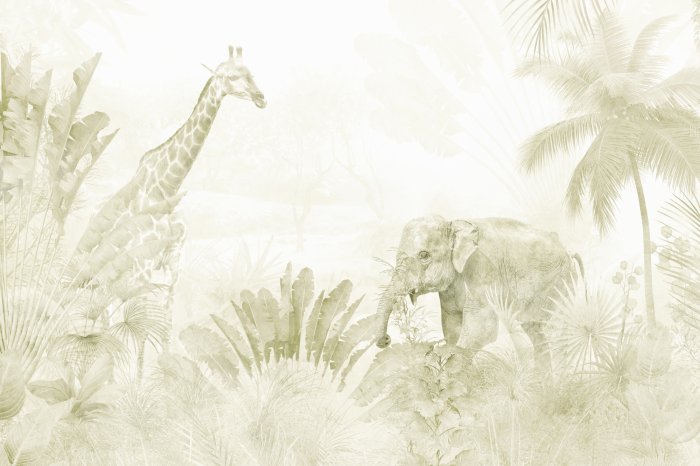 Papier peint  Jungle tropicale avec des animaux dans des tons beige