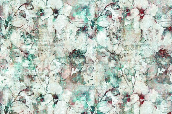 Papier peint  Fleurs d'orchidée dans un décor aquarelle