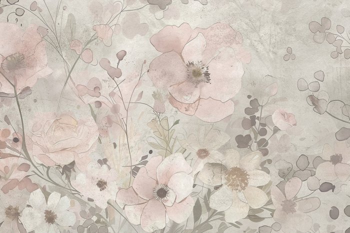 Papier peint  Fleurs délicates sur un fond en béton