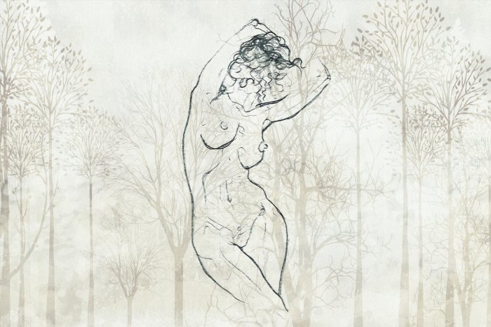 Papier peint  Femme sensuelle sur fond de forêt