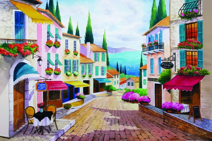 Papier peint  Village pittoresque au bord de la mer