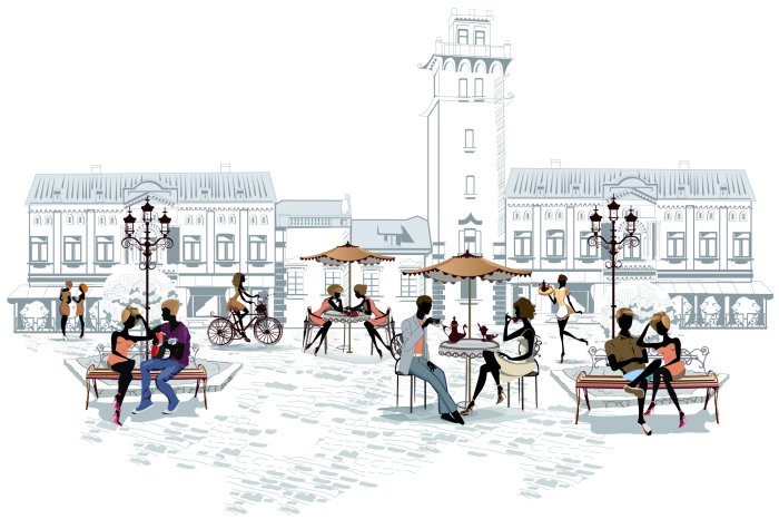 Papier peint  Des gens passant du temps en ville