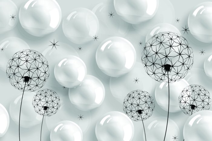 Papier peint  Ballons blancs et dans le pissenlit