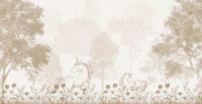 Papier peint  Forêt magique avec des licornes et des fleurs