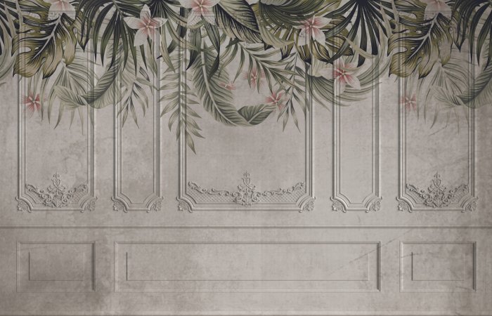 Papier peint  Stucage vintage avec végétation