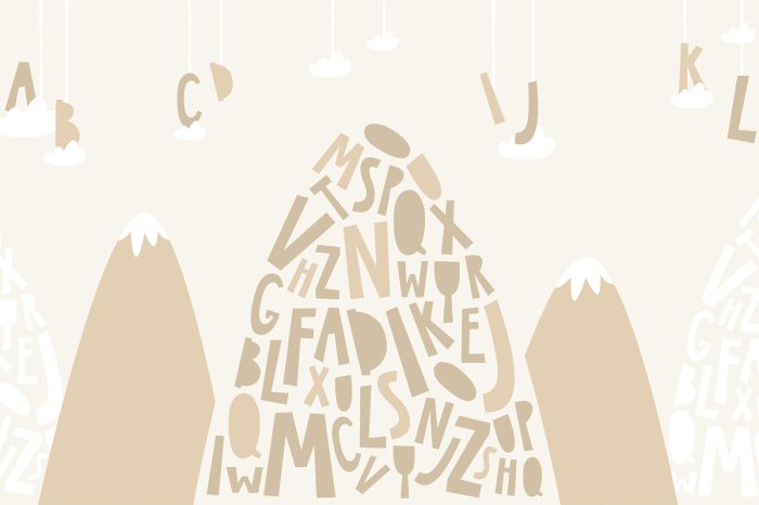 Papier peint  Montagnes sur un fond de nuages avec des lettres