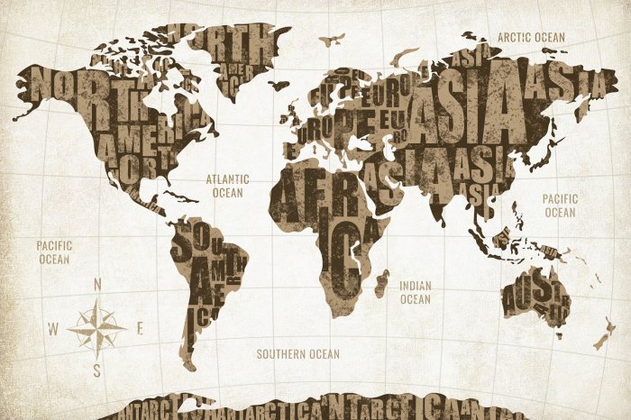 Papier peint  Carte du monde avec des inscriptions et une boussole