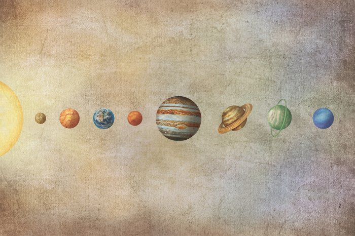 Papier peint  Système solaire sur fond beige