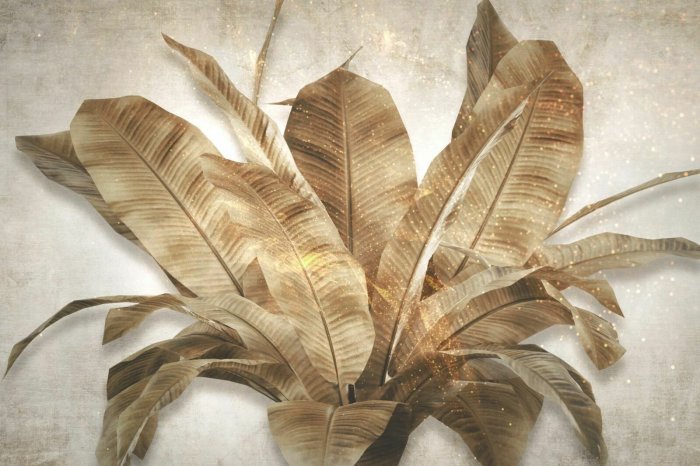 Papier peint  Feuilles brunes avec poudre d'or