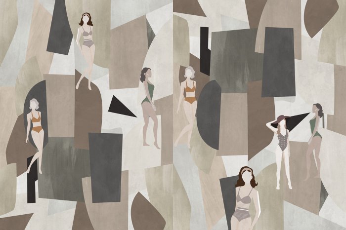 Papier peint  Femmes parmi des formes géométriques