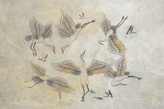 Papier peint  Grues volantes sur le béton