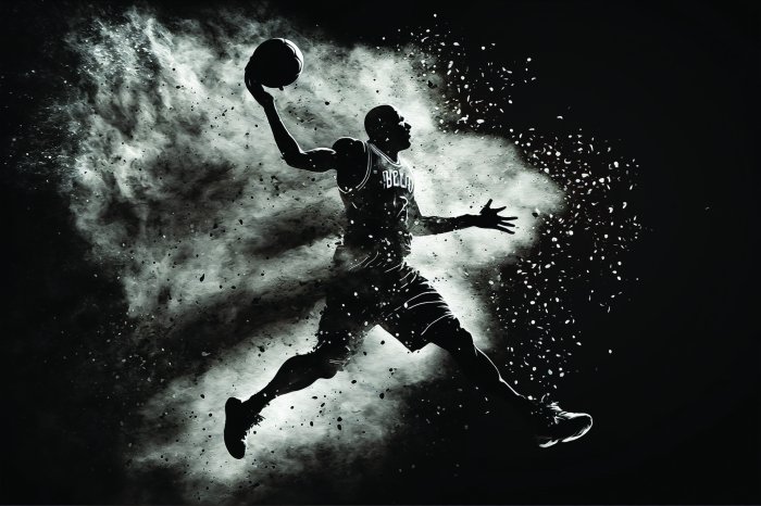 Papier peint  Photo en noir et blanc d'un joueur de basket avec un ballon