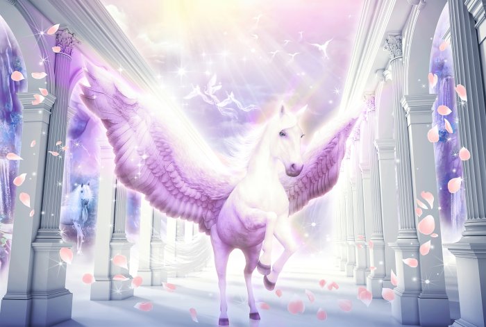 Papier peint  Cheval magique avec des ailes roses