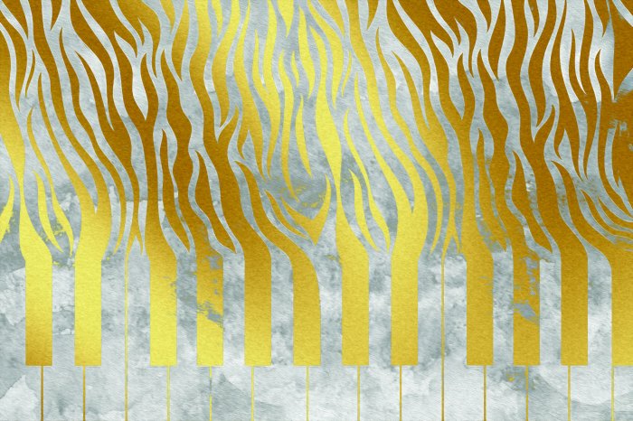 Papier peint  Touches de piano avec imitation de zèbre dorée