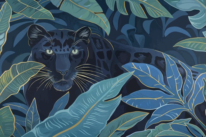 Papier peint  Chat tigre sauvage dans la jungle tropicale