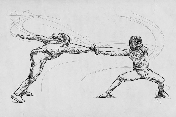 Papier peint  Femmes pratiquant le combat d'escrime