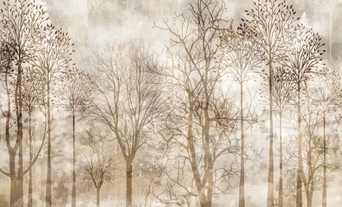 Papier peint  Paysage de forêt brumeuse en sépia