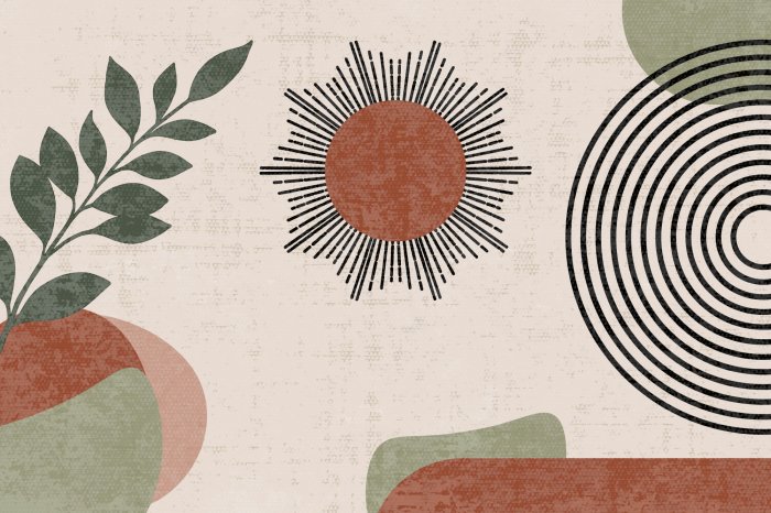 Papier peint  Soleil abstrait avec végétation