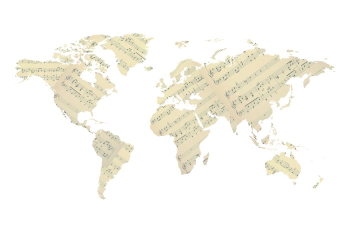 Papier peint  Carte du monde avec des notes de musique