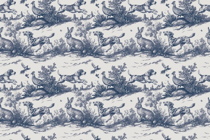 Papier peint  Prairie sauvage avec des chiens et des lièvres