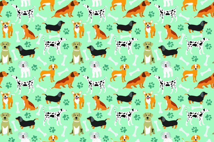 Papier peint  Dessin avec divers chiens et os