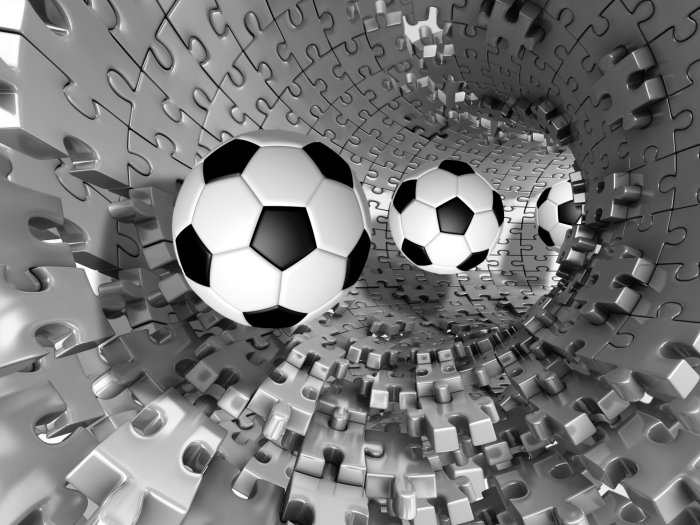 Papier peint  Ballons de football 3D dans le tunnel