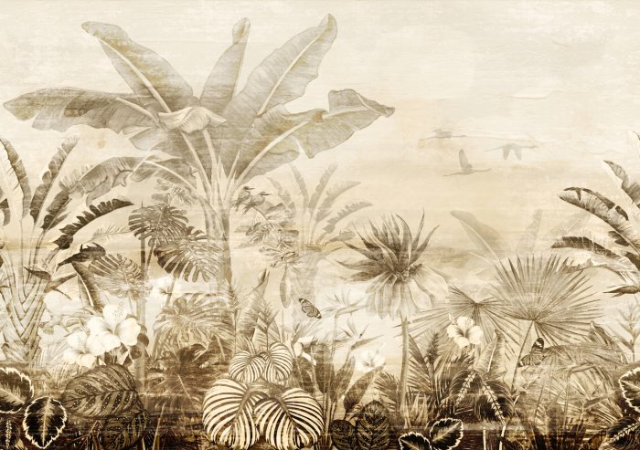 Papier peint  Jungle tropicale en tons sépia