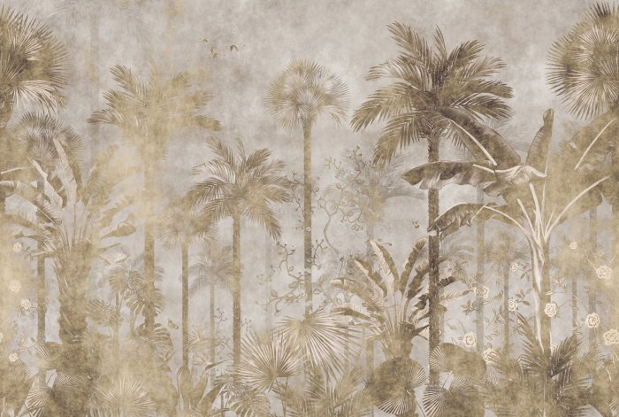 Papier peint  Forêt tropicale avec des palmiers sur béton