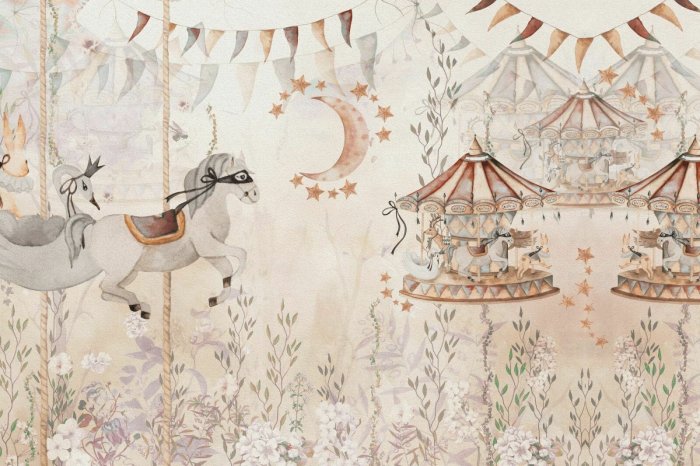 Papier peint  Parc d’attractions motif féerique illustration aquarelle