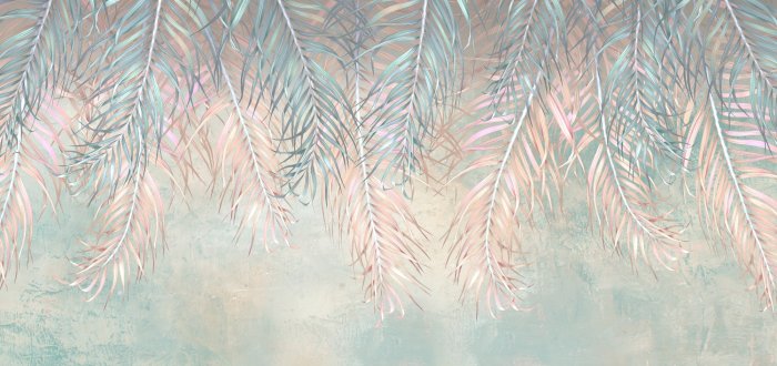 Papier peint  Feuilles de palmier bleues et roses